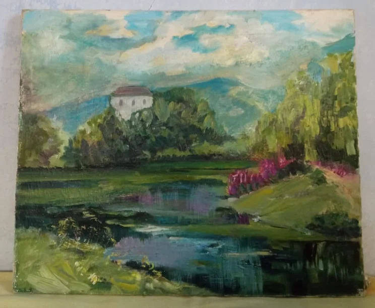 картина  Дом у реки, холст, масло, НХ - миниатюра 7