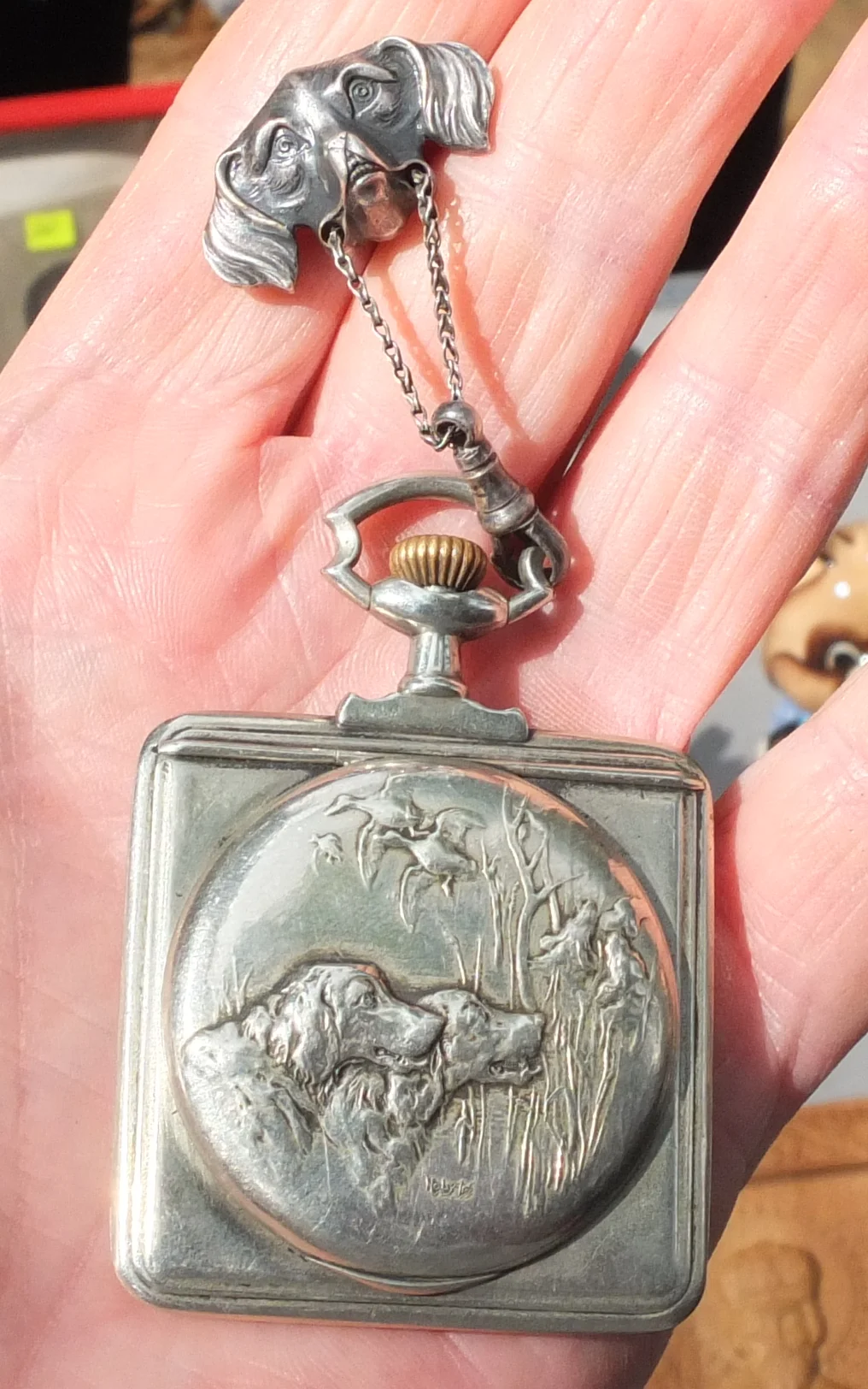серебряные карманные часы Tavannes, Швейцария, дизайнер Holt Freres, 19 век - миниатюра 3