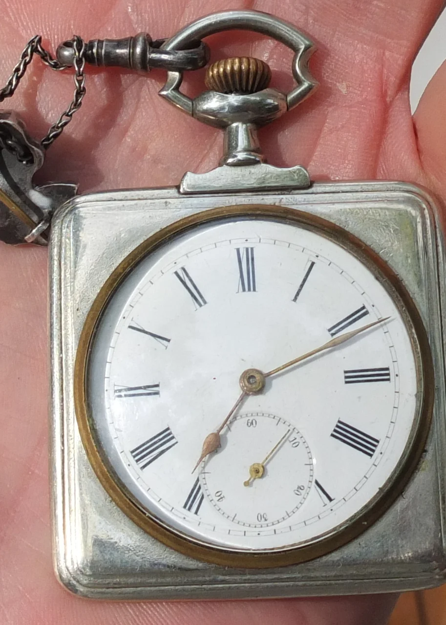 серебряные карманные часы Tavannes, Швейцария, дизайнер Holt Freres, 19 век - миниатюра 5