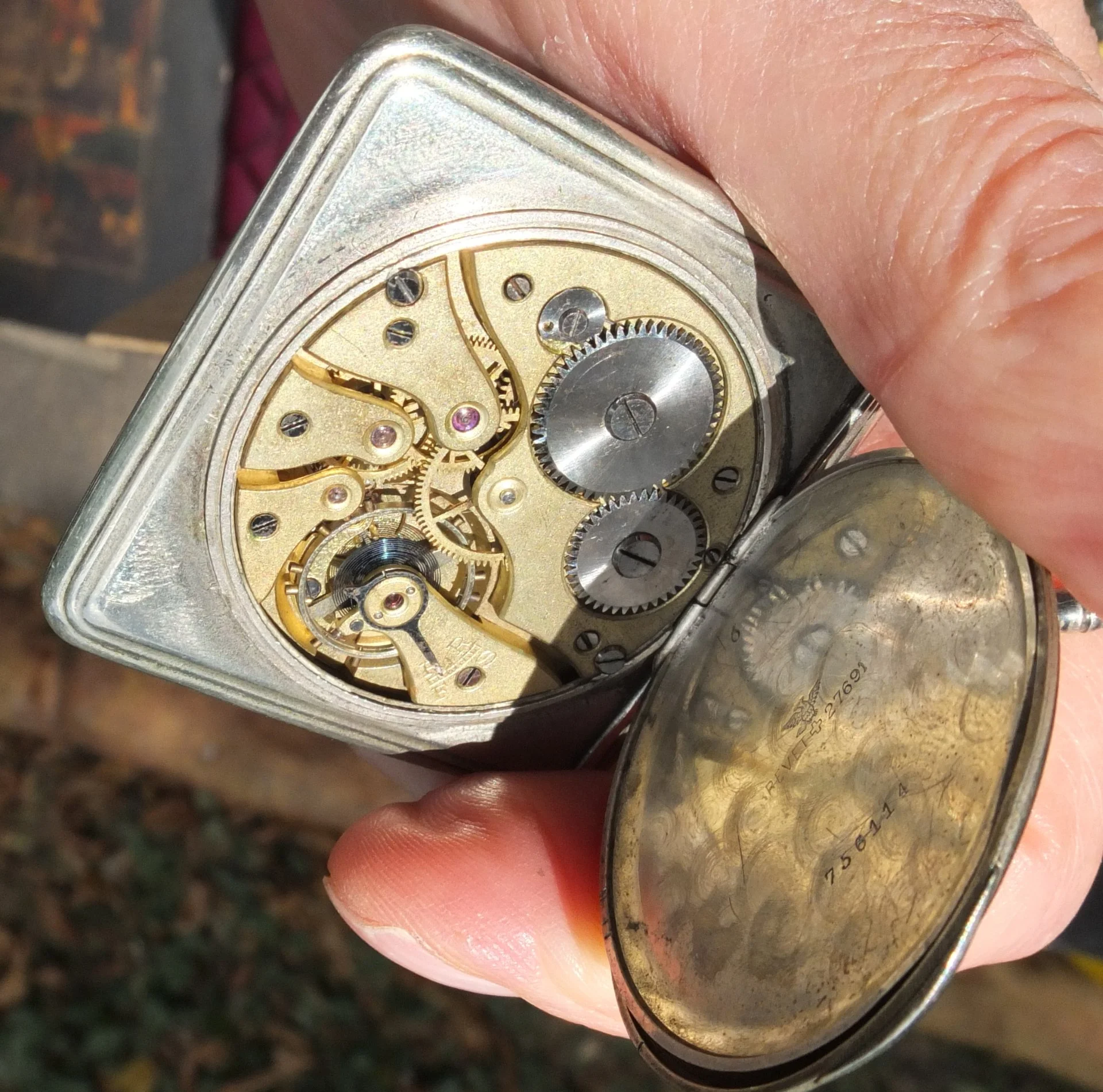 серебряные карманные часы Tavannes, Швейцария, дизайнер Holt Freres, 19 век - миниатюра 9