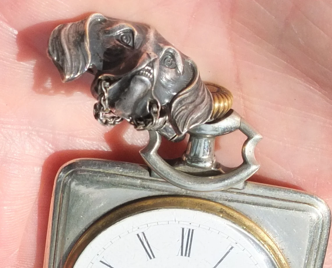 серебряные карманные часы Tavannes, Швейцария, дизайнер Holt Freres, 19 век - миниатюра 13