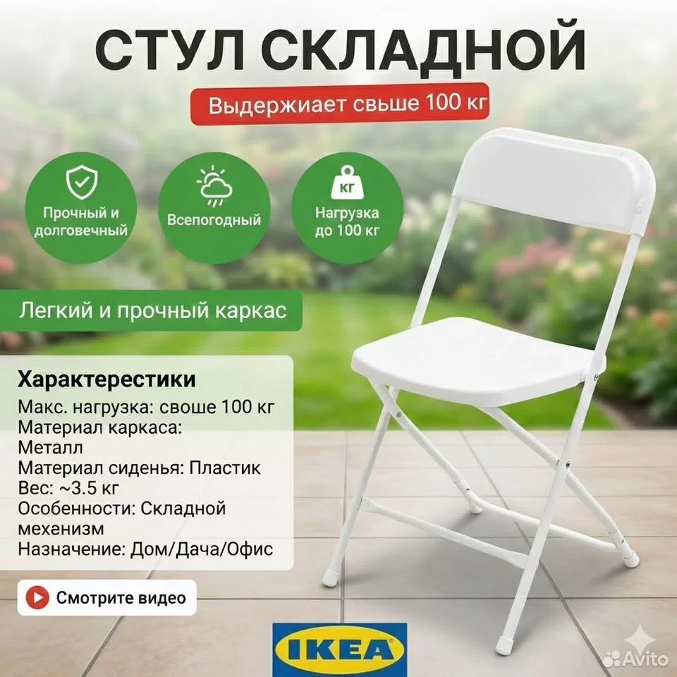 Аренда новых белых складных стульев IKEA - изображение 1
