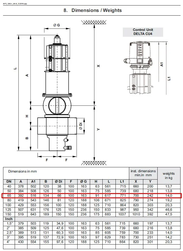 Двухседельный клапан APV Delta DA34-65 mixproof - миниатюра 9
