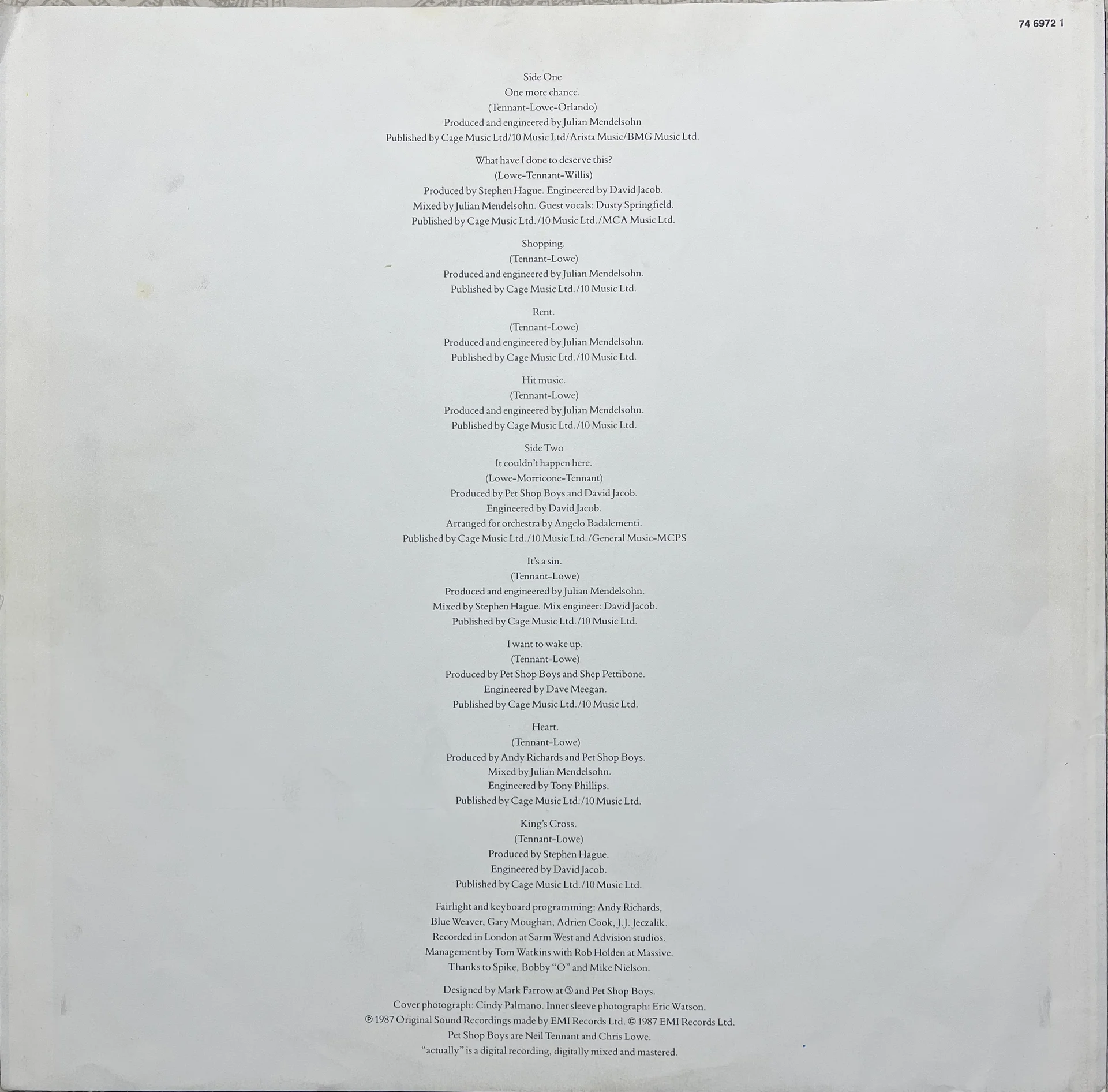 Pet Shop Boys Actually 1987 lp - миниатюра 4