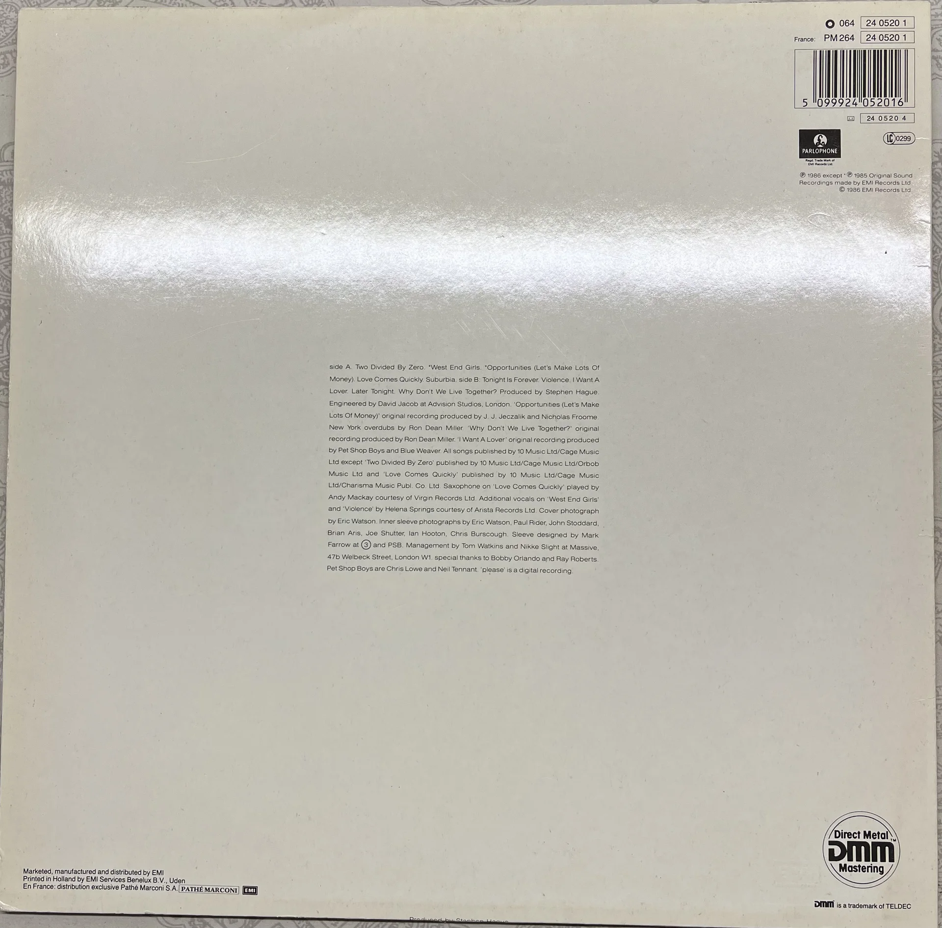 Pet Shop Boys Please 1986 lp - миниатюра 2