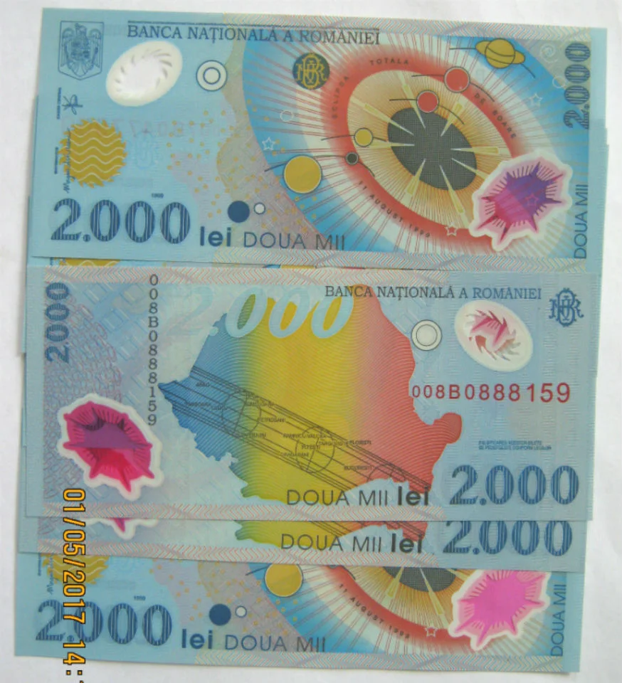 Румыния 2000 лей 1999г Миллениум пластик UNC - миниатюра 2