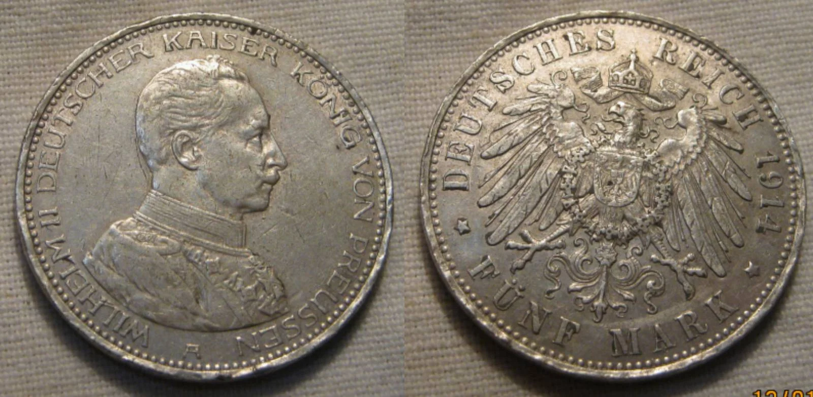 Германия Пруссия 5 марок 1913/14гг Вильгельм II - миниатюра 3