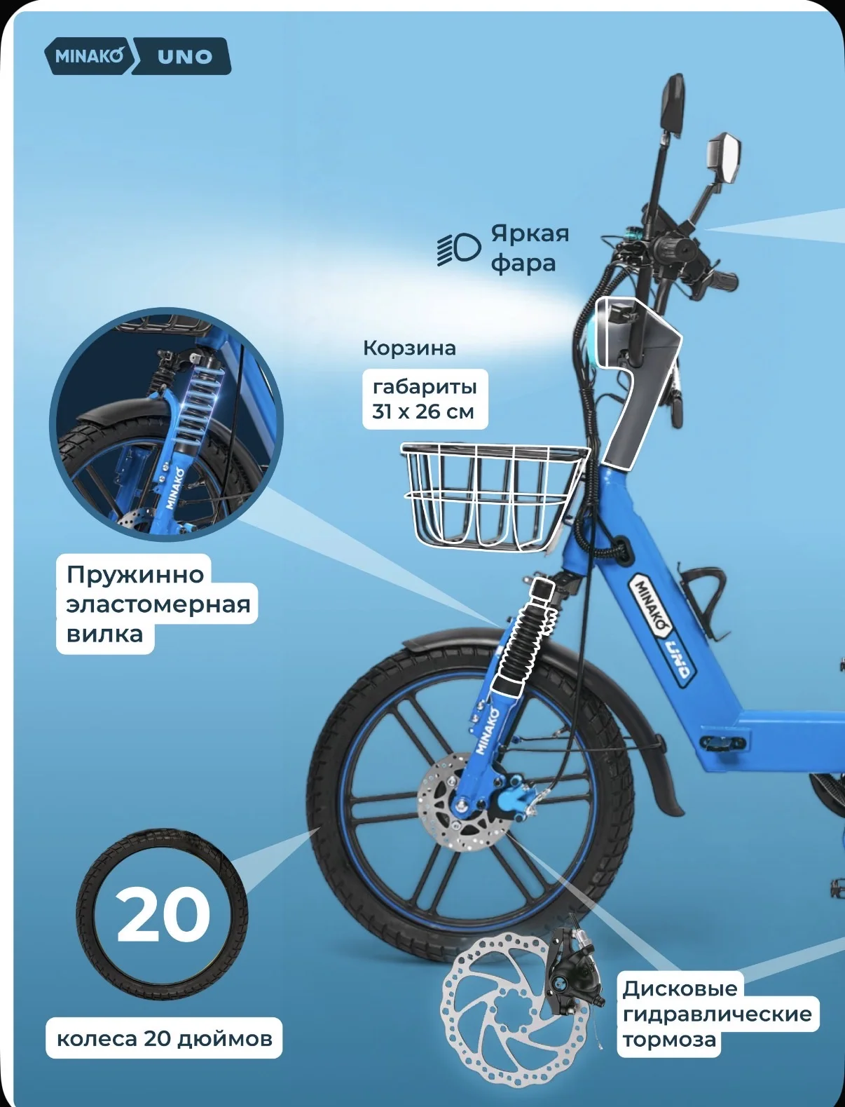 Электровелосипед MINAKO UNO, 60V 21Ah - миниатюра 4