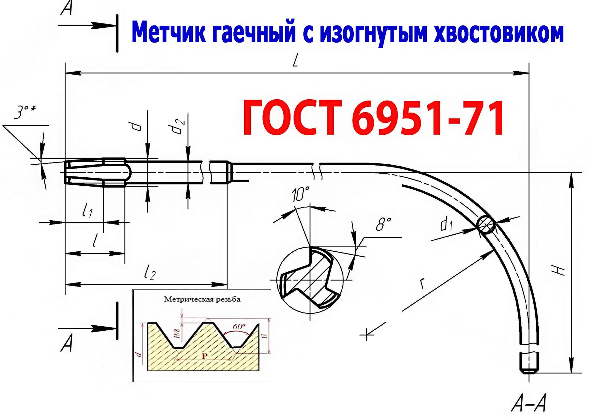 Метчик гаечный М4х0,7, Р6М5, 90/14 мм, прямой хвостовик, основной шаг, 2640-0021, ГОСТ 1604-71, СССР - миниатюра 9