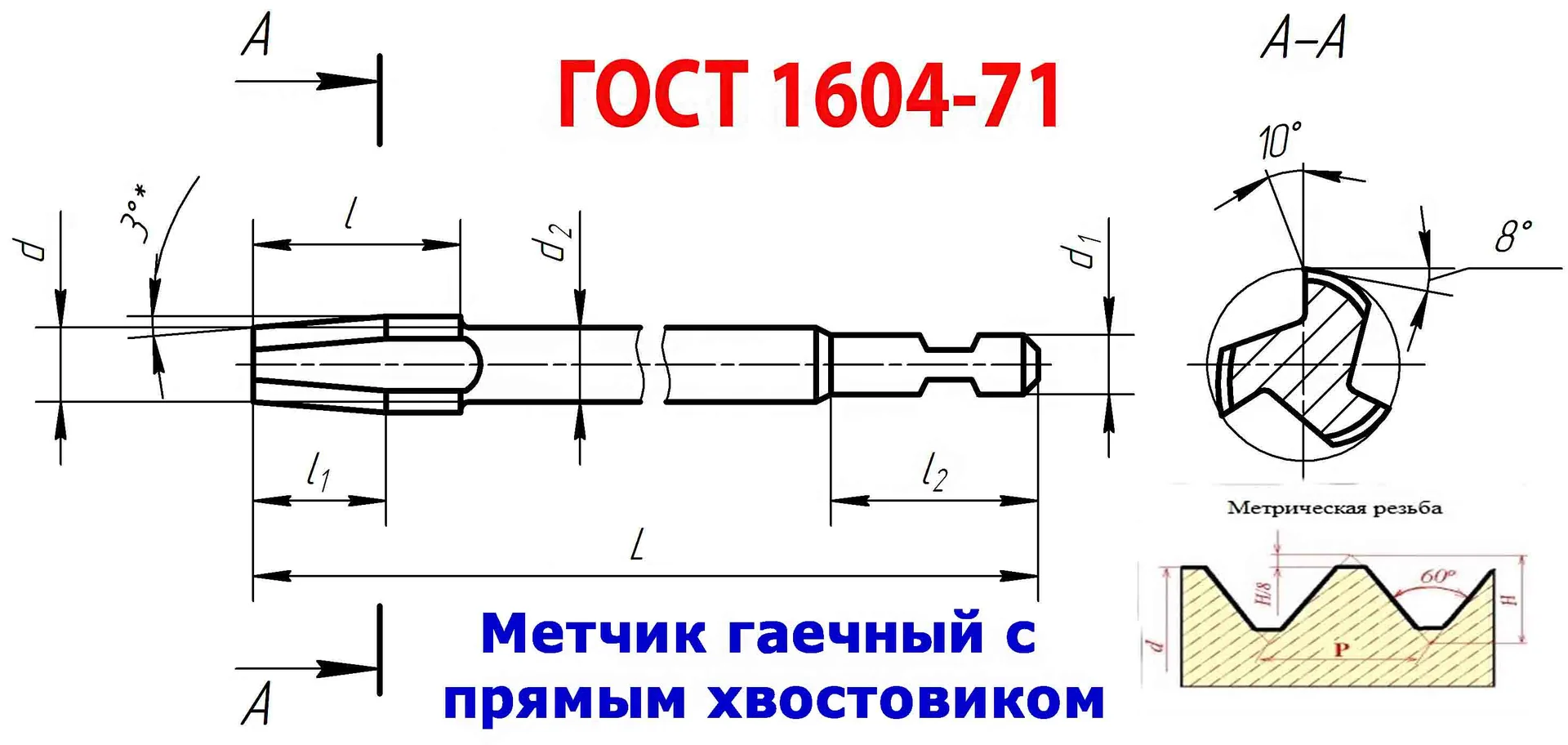 Метчик гаечный длинный М4х0,7, Р6М5, 90/14 мм, прям хвост, основн шаг, 2640-0021, ГОСТ 1604-71, СССР - миниатюра 10