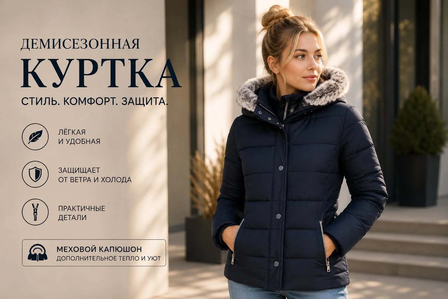 Демисезонная куртка с меховым капюшоном р.44-46 - миниатюра 2
