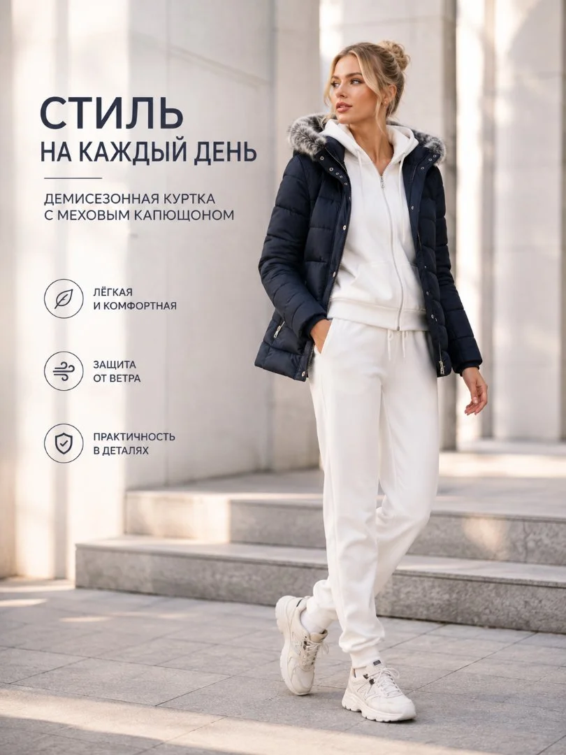 Демисезонная куртка с меховым капюшоном р.44-46 - миниатюра 7