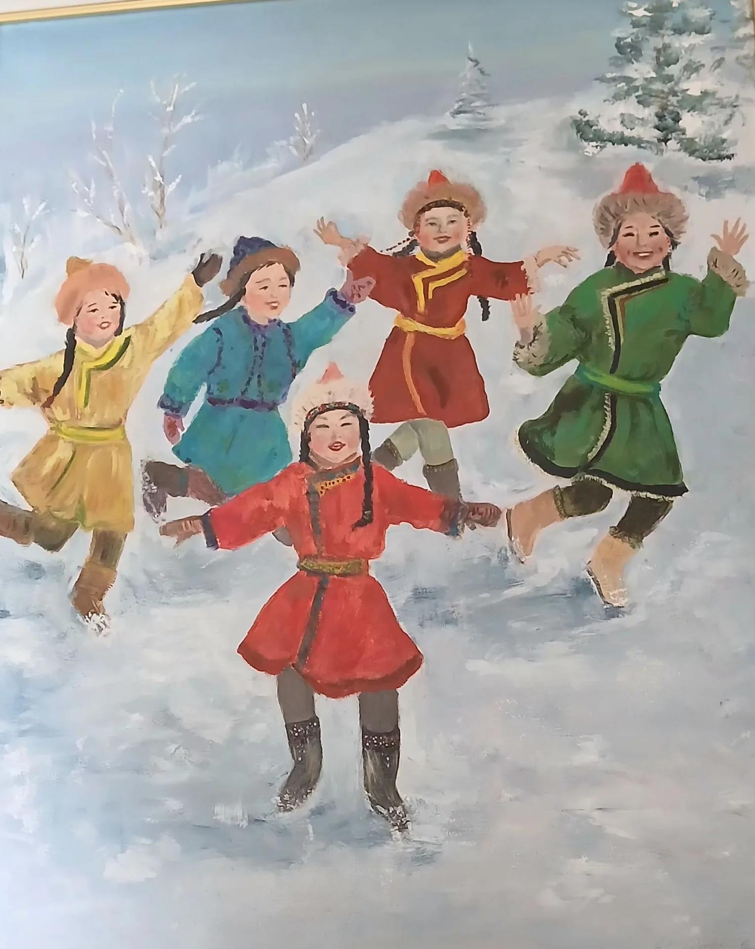 Картина маслом "Бурятские девчонки"