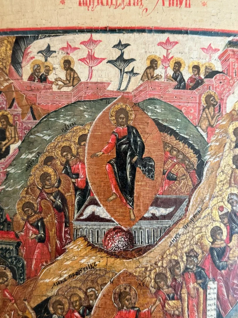 Икона "Воскресение Христово с сошествием во Ад" / Палех / конец 18 века - миниатюра 3
