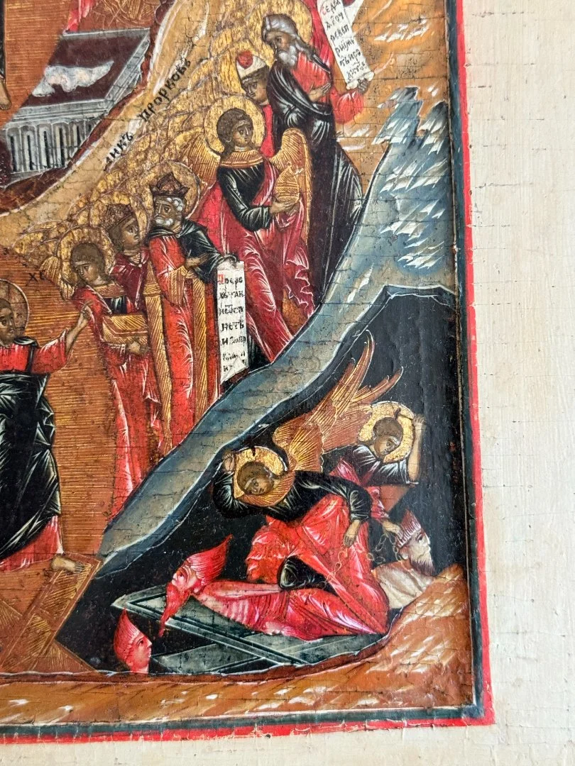 Икона "Воскресение Христово с сошествием во Ад" / Палех / конец 18 века - миниатюра 6