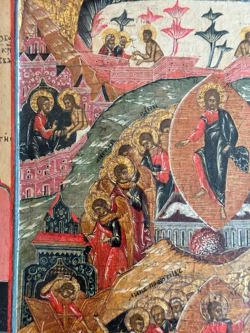 Икона "Воскресение Христово с сошествием во Ад" / Палех / конец 18 века - миниатюра 8