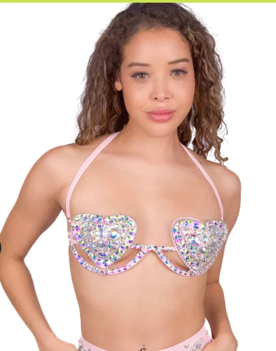 Купальник розовый с камнями Swarovski - миниатюра 2