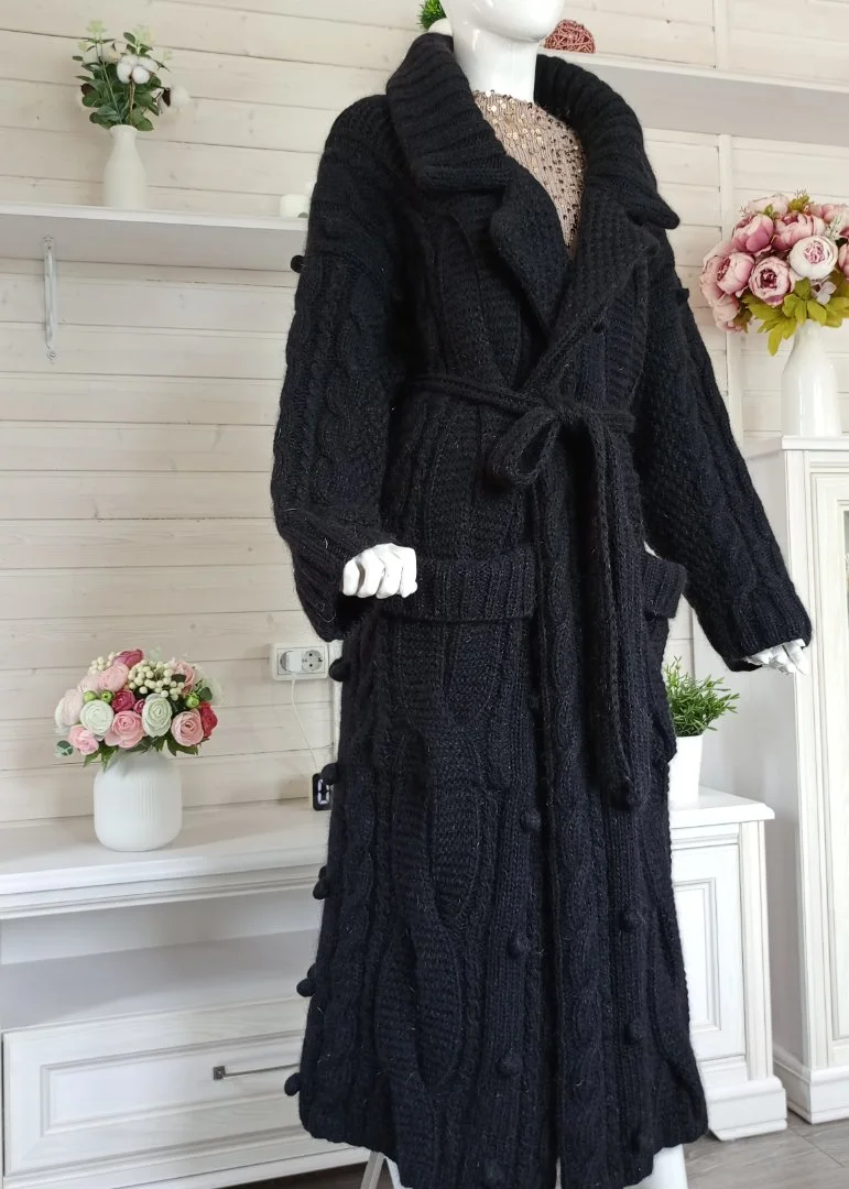 Пальто вязаное черное в стиле D&G - миниатюра 5