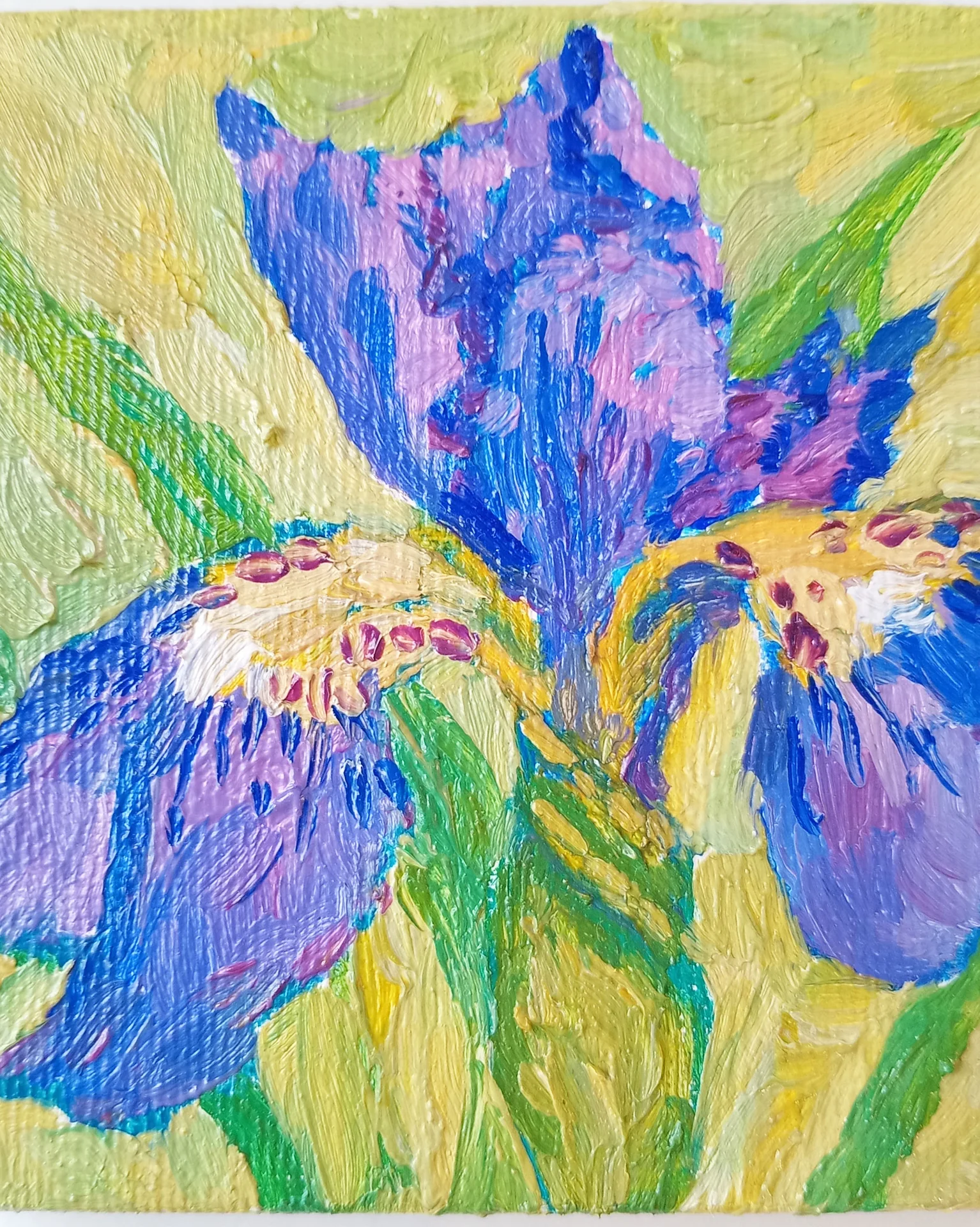 Картина "Синий ирис", масло, оригинал, мини-холст 10×10 - миниатюра 4