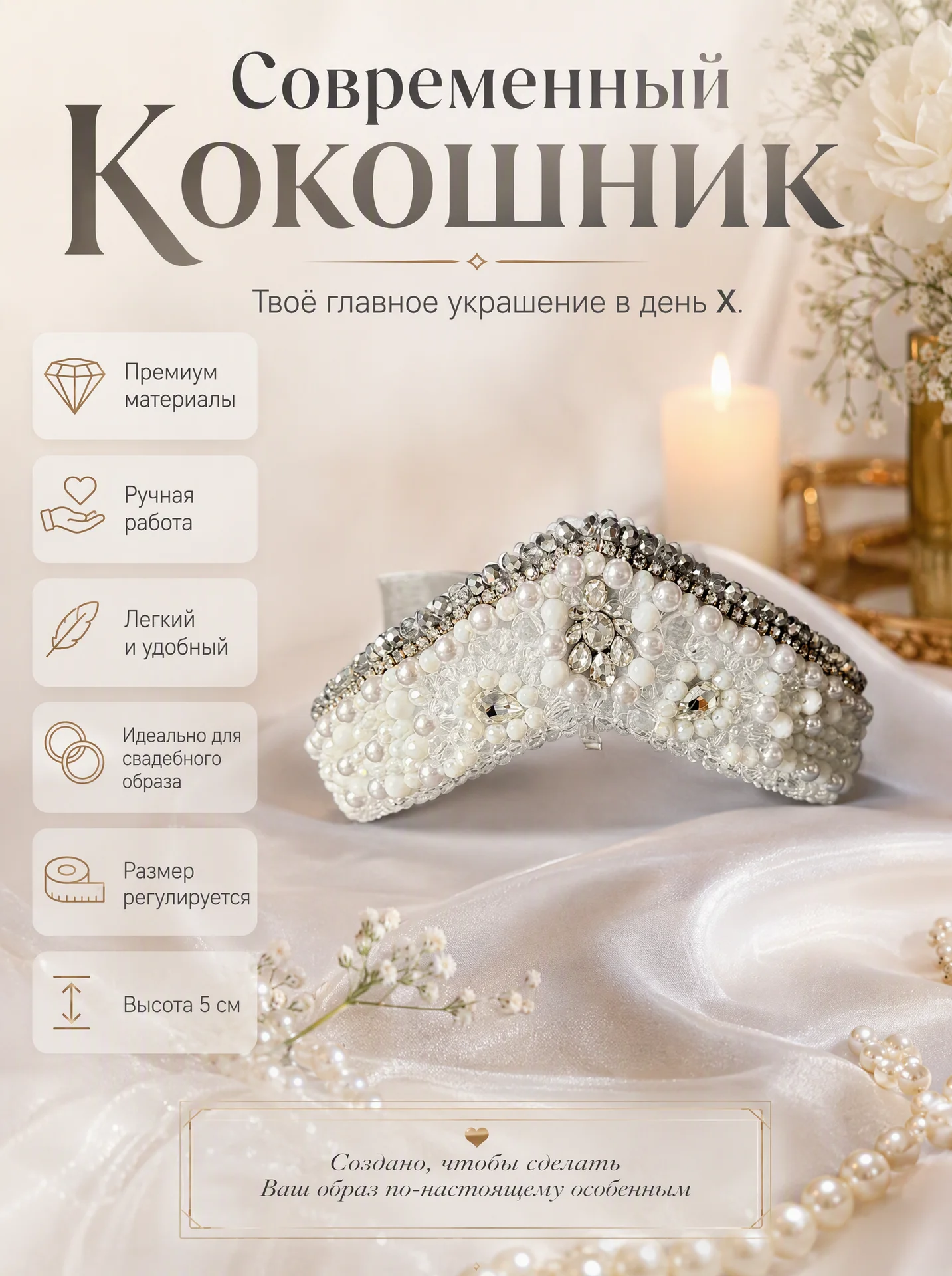 Современный кокошник- свадебный венец - изображение 1