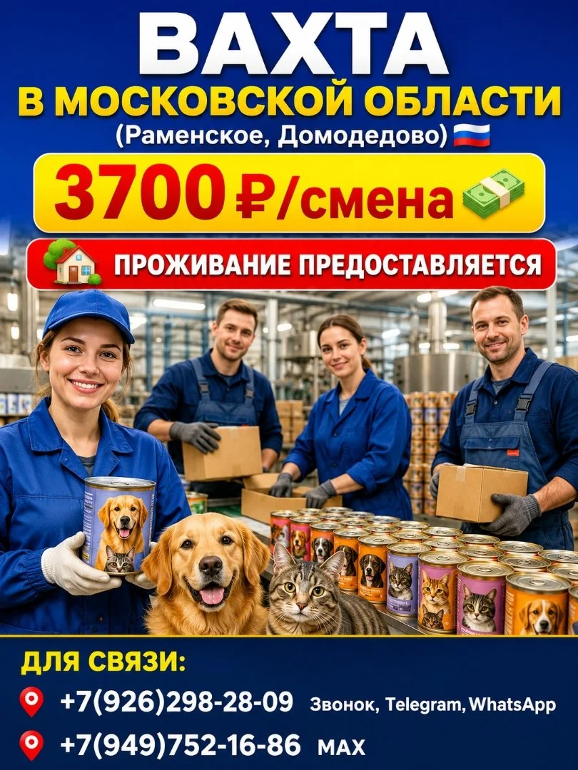 Производство консерв для животных,вахта с проживанием,Московская обл - изображение 1
