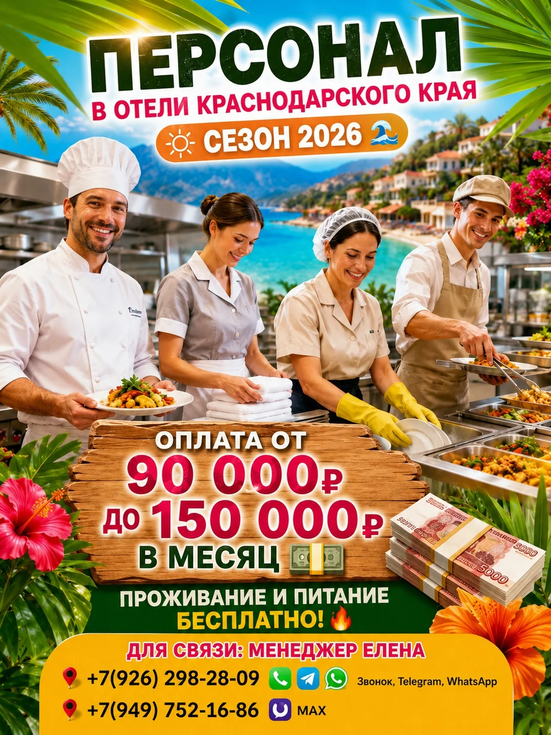 Персонал на сезонные работы,Краснодарский край,питание и проживание - изображение 1