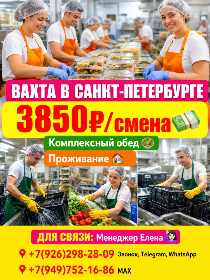 Рабочие производства готового питания,вахта с проживанием и обедом,Санкт-Петербург - изображение 1