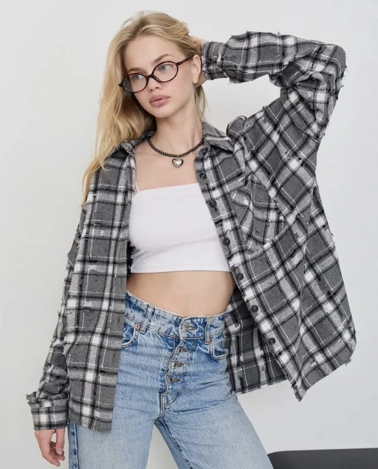 Рубашка в клетку y2k oversize - миниатюра 2