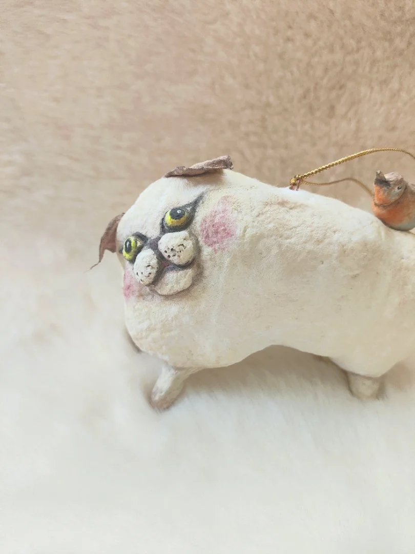 Ватная игрушка Кот с птичкой - миниатюра 2