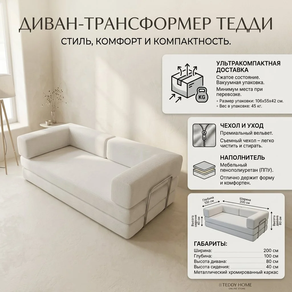 Диван TEDDY бескаркасный 2 метра - изображение 1