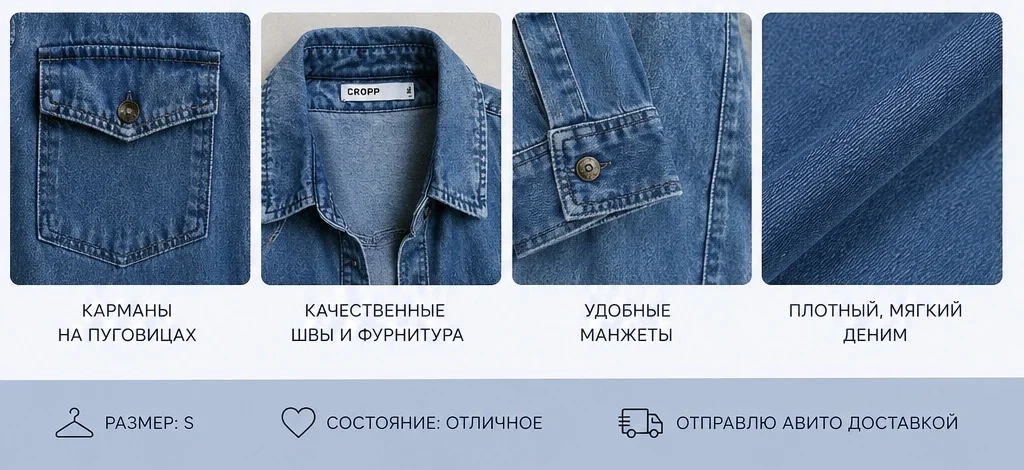 Рубашка женская джинсовая, размер s - миниатюра 3