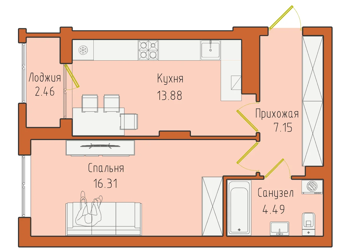 Однокомнатная квартира  у Балтийского моря в Светлогорске.