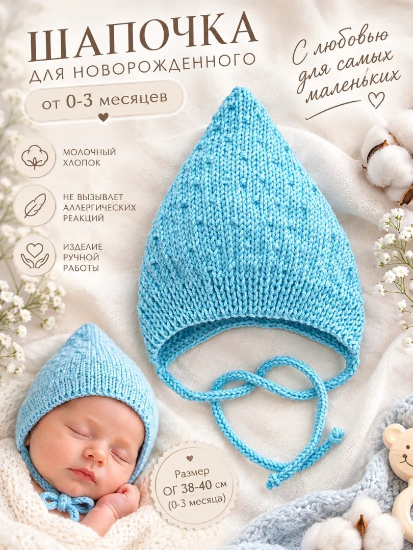 Чепчик для новорожденного на 0-6 месяцев "Гномик" - миниатюра 3