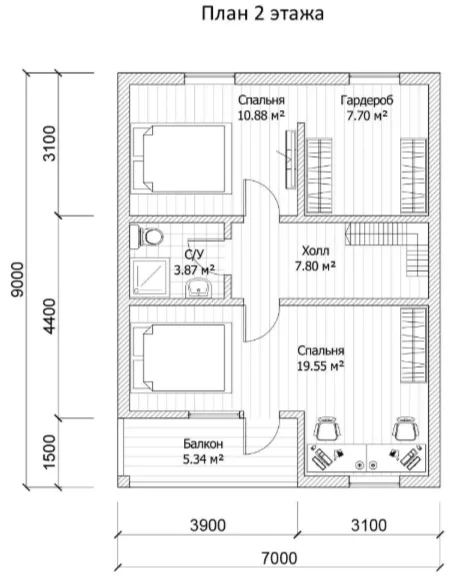 Каркасный дом 10х9 с террасой - миниатюра 5