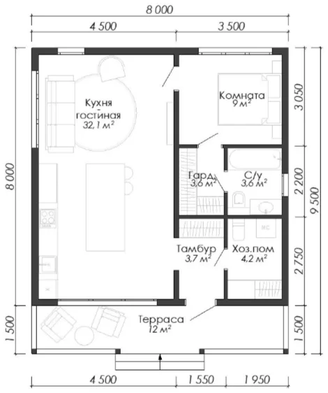 Каркасный дом 8х9,5 - миниатюра 4