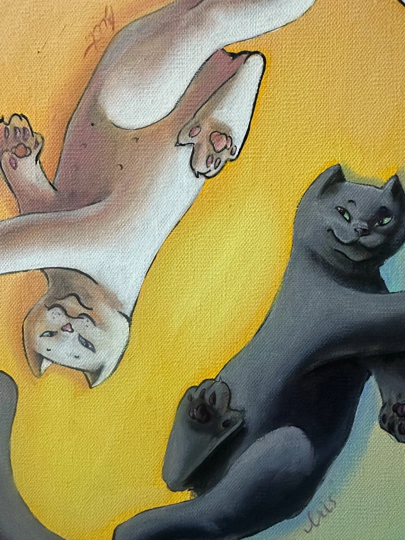Картина с котиками Инь и Ян маслом на холсте - миниатюра 5
