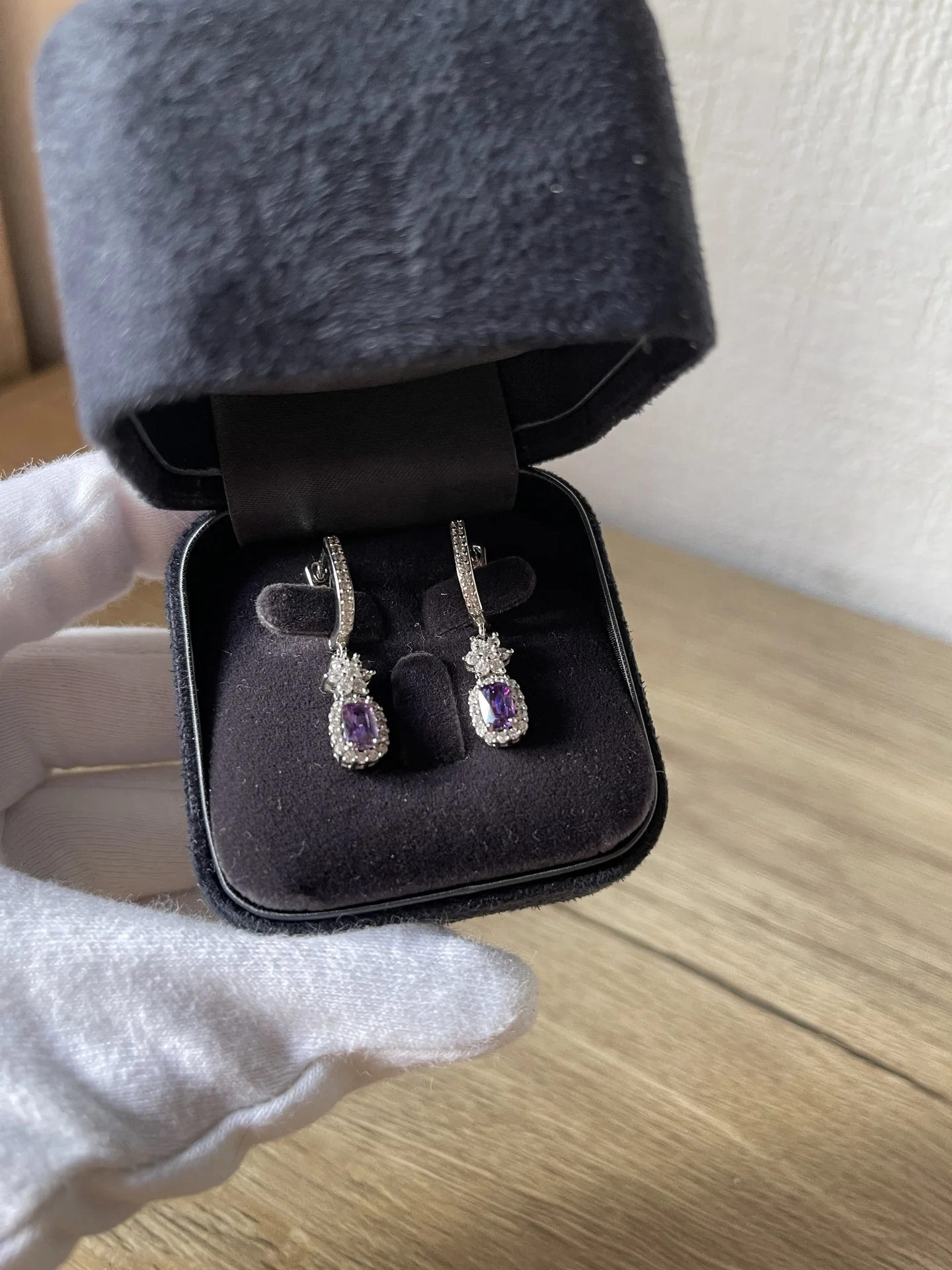 Серьги серебро с аметистом и фианитами - миниатюра 2