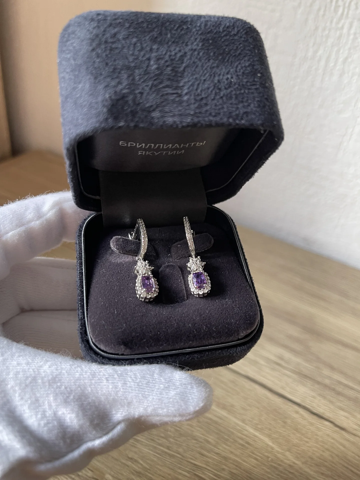 Серьги серебро с аметистом и фианитами - миниатюра 4