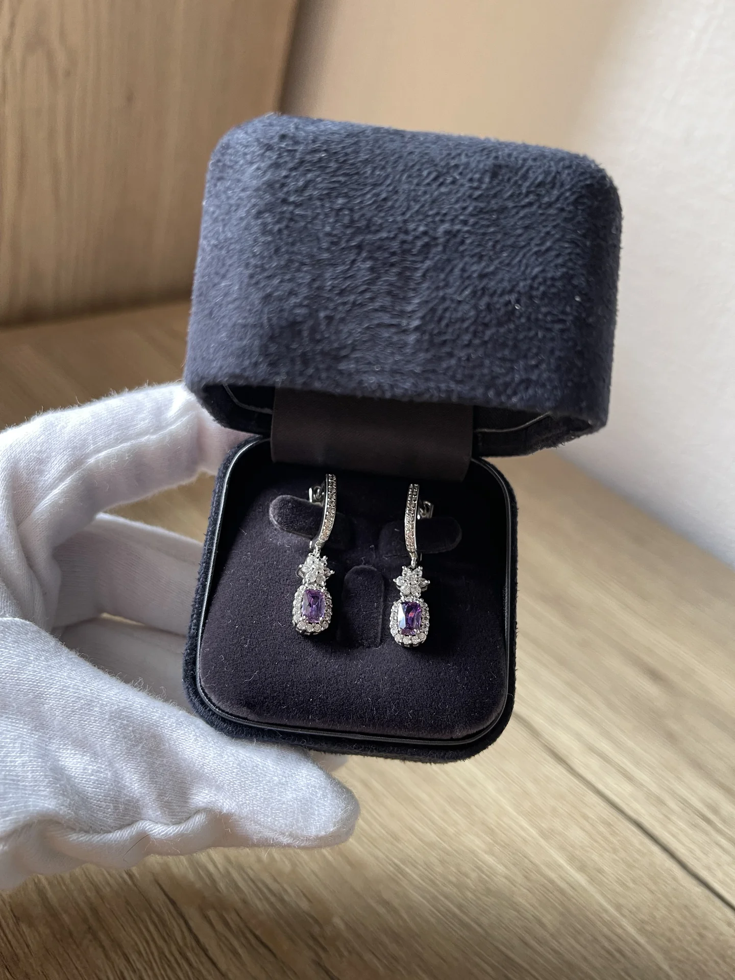 Серьги серебро с аметистом и фианитами - миниатюра 5