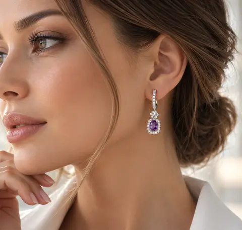 Серьги серебро с аметистом и фианитами
