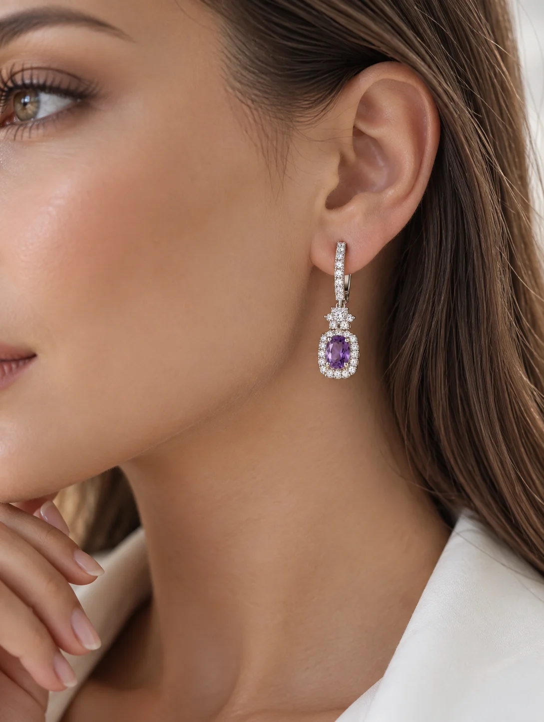 Серьги серебро с аметистом и фианитами - миниатюра 6