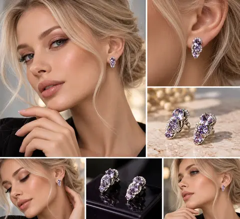 Серебряные серьги с аметистом и фианитами