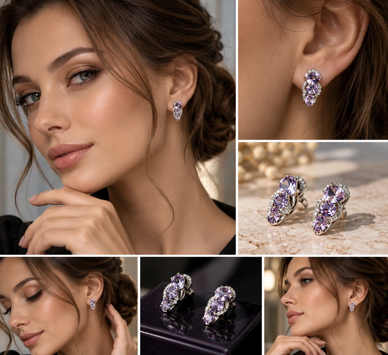 Серебряные серьги с аметистом и фианитами - миниатюра 16