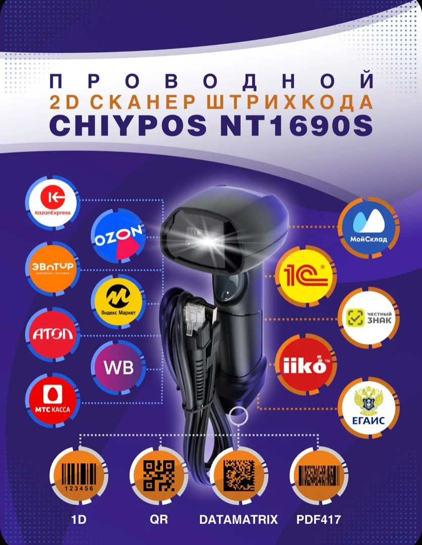 Проводной 2D сканер штрихкода СHIYPOS 1690S USB - миниатюра 3