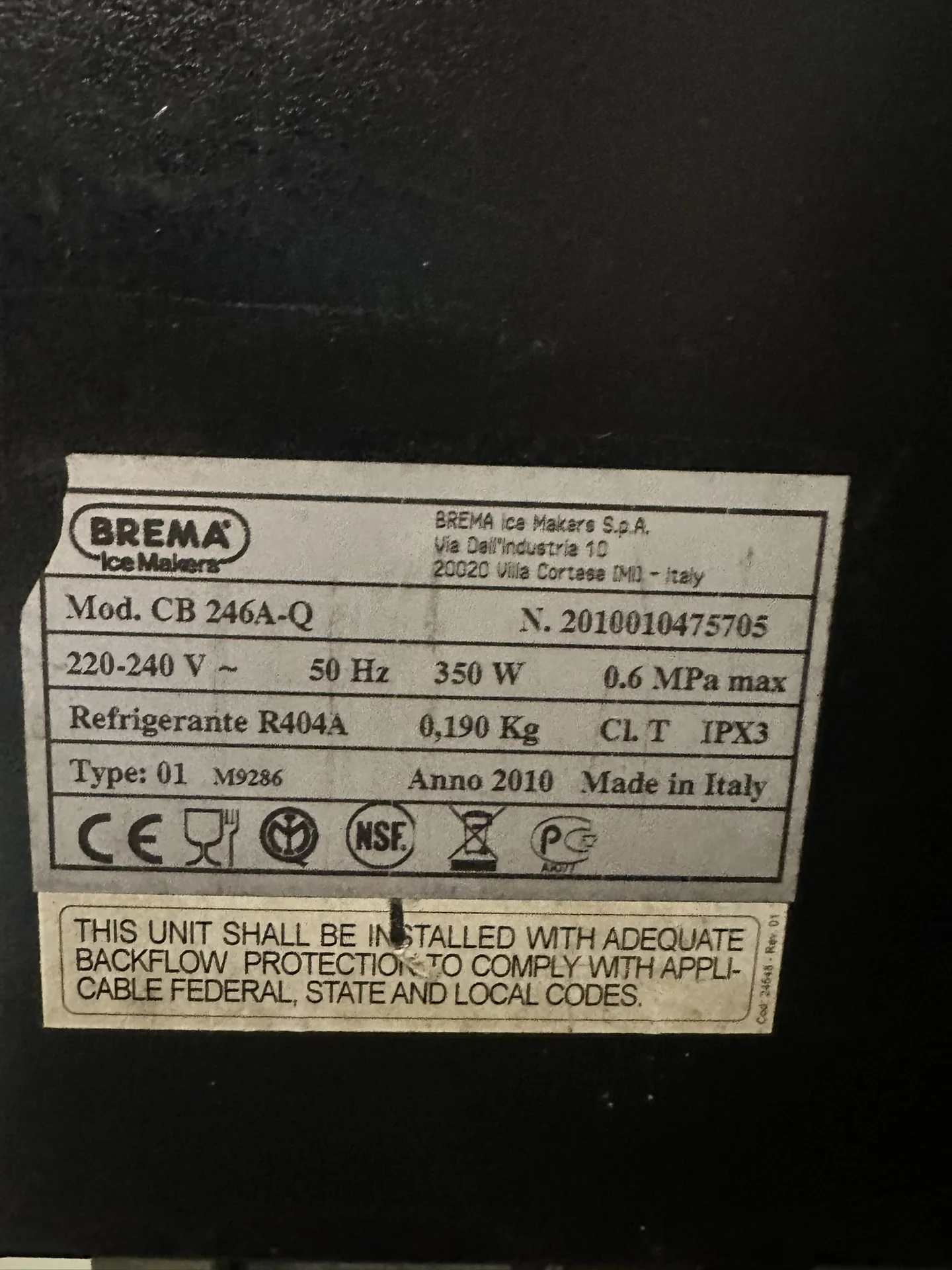 Льдогенератор Brema CB 246A-Q, Италия, 2010 — рабочий, для кафе/бара/магазина - миниатюра 2