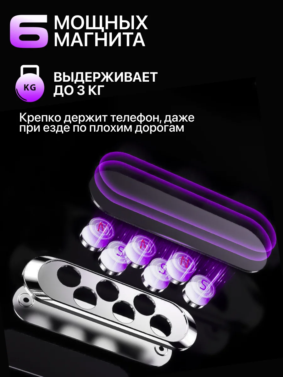 Держатель плоский, маленький, магнитный для телефона в машину - миниатюра 4