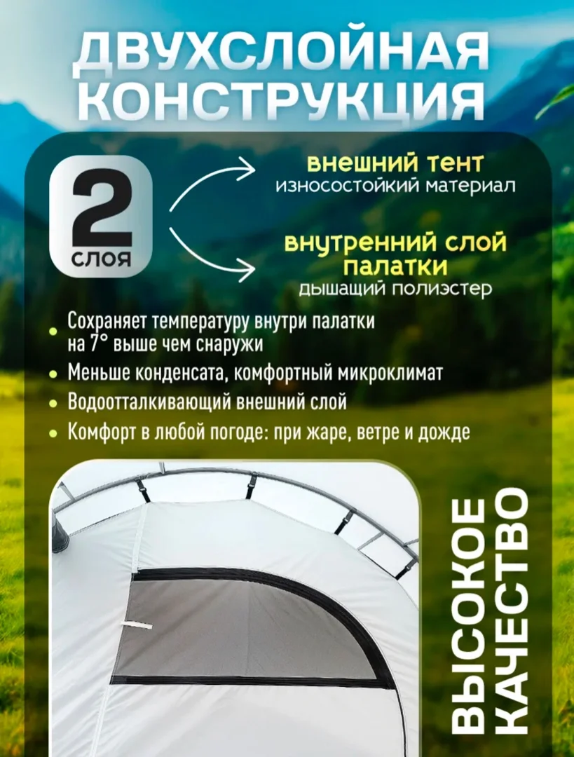 Палатка 4-местная с тамбуром, туристическая - миниатюра 6