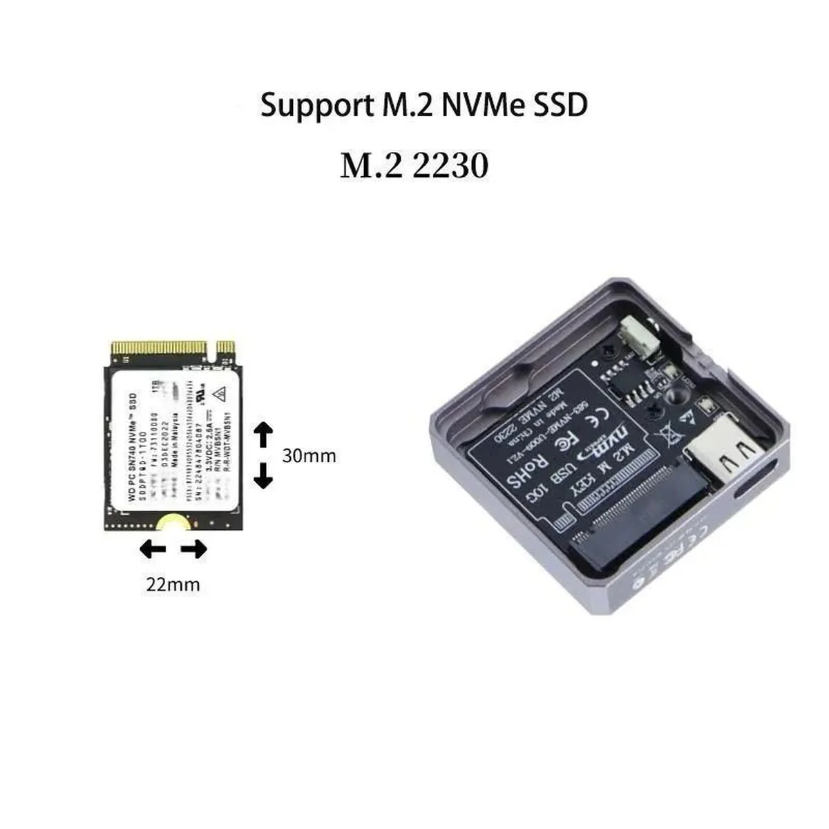 M.2 SSD 2230 NVMe Портативный внешний корпус USB 3.1 10 Гбит/с Защита от записи - миниатюра 4