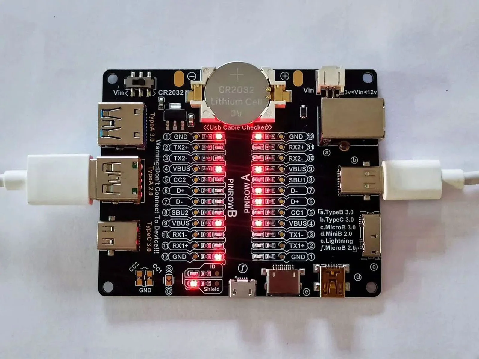 DT3 Тестер кабелей USB Type-C Micro Mini Lightning CR2032 3-12В - миниатюра 2