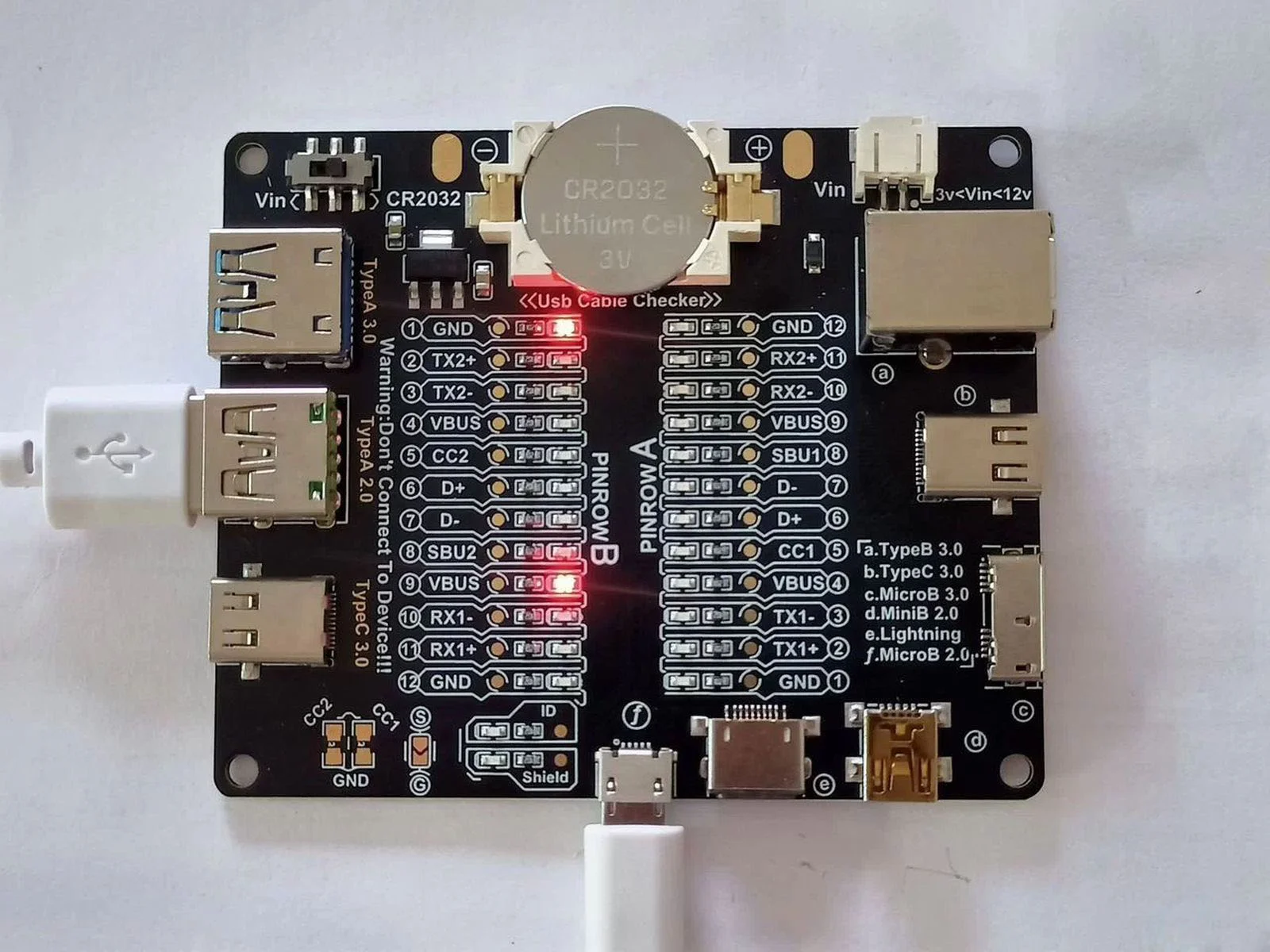 DT3 Тестер кабелей USB Type-C Micro Mini Lightning CR2032 3-12В - миниатюра 3